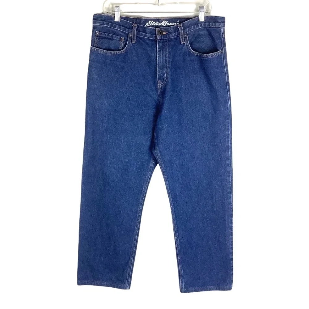 Eddie Bauer Men's Traditional Fit Dark Wash‎ Blue Denim Jeans